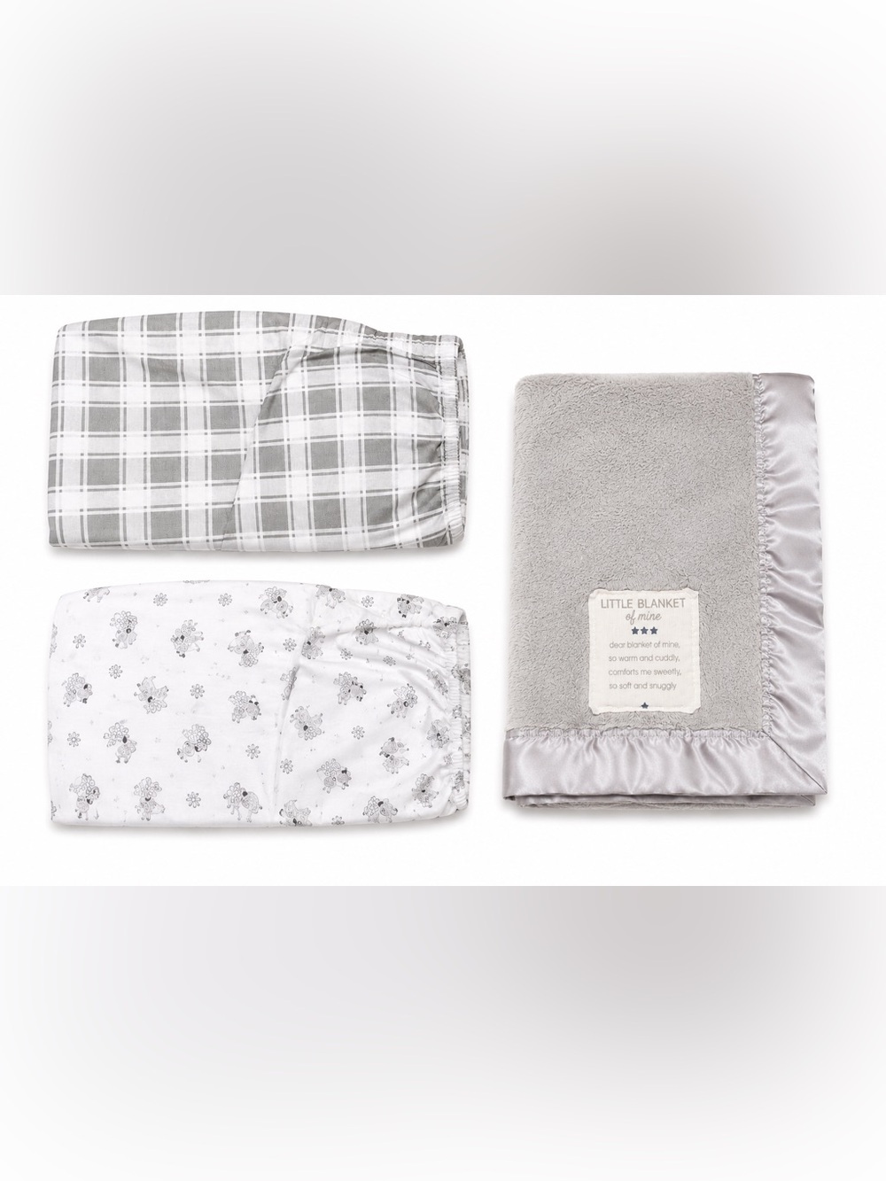 2 Cotton Fitted Crib Sheets Gray White Nursery Bedding Set + Blanket